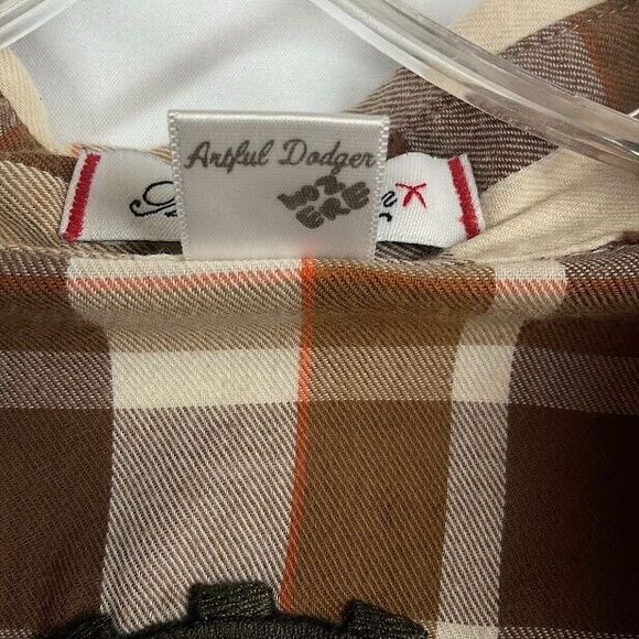 Artful Dodger Mens 2XL Brown Tan Plaid Embroidered Black Long Sleeve Epaulet - Picture 15 of 16